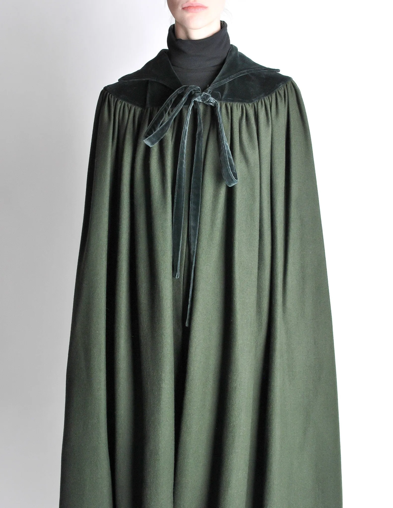 Saint Laurent Rive Gauche Vintage Green Wool Velvet Cape