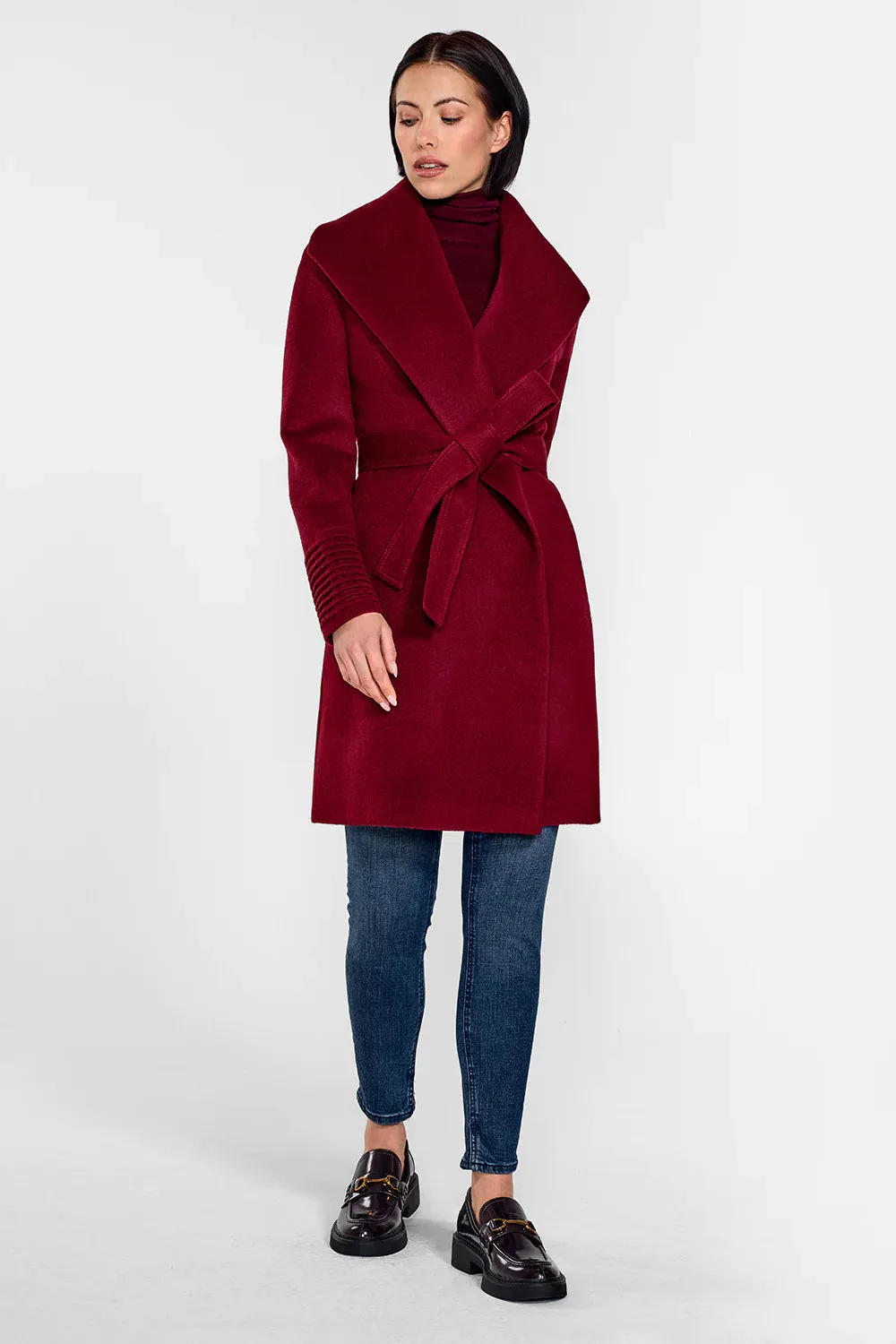 SENTALER MID LENGTH SHAWL COLLAR WRAP COAT