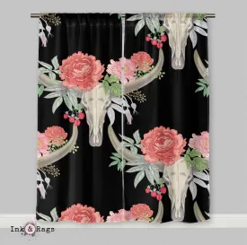 Texas Longhorn Flower and Steer Bull Skull Bedding Curtains