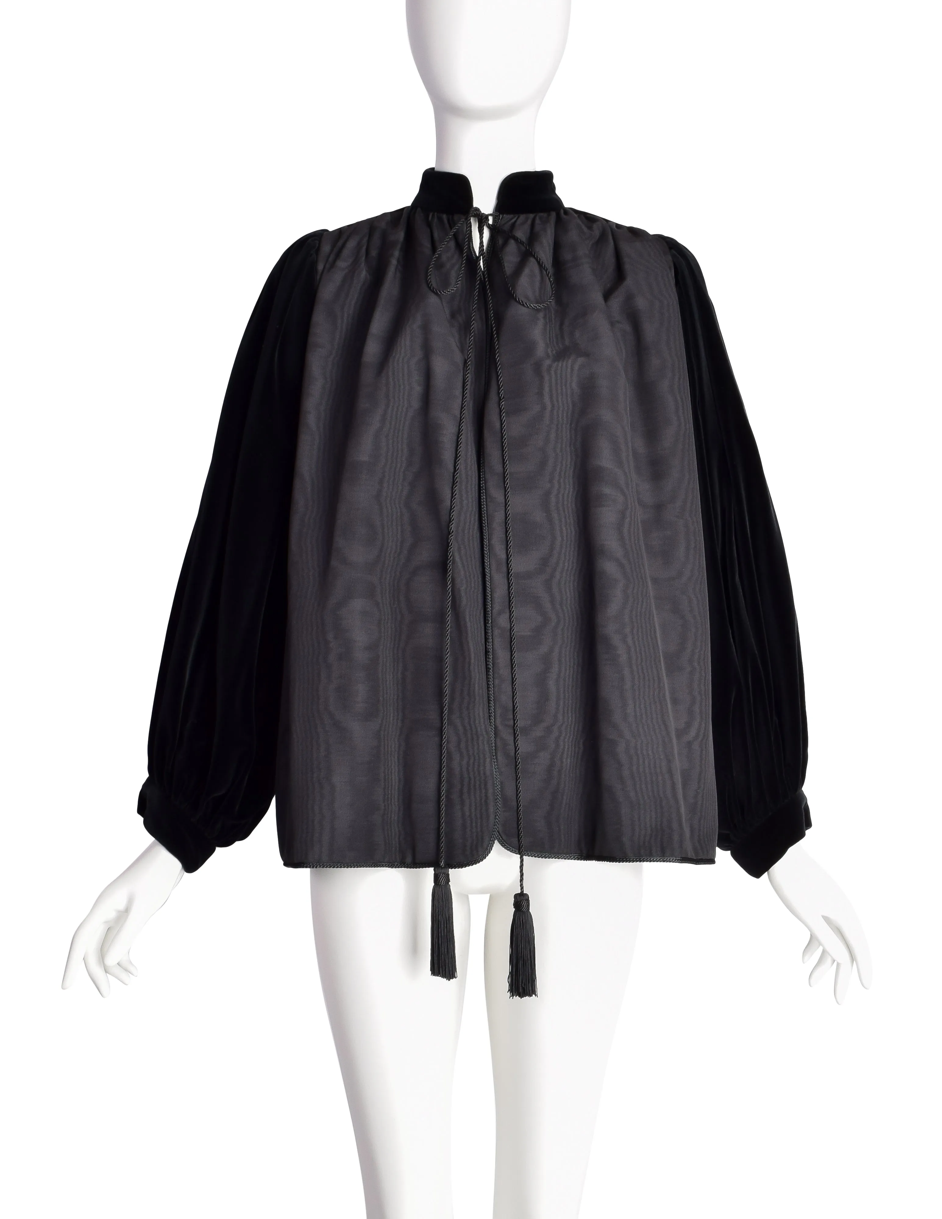 Yves Saint Laurent Vintage AW 1976-77 Russian Collection Black Moire Velvet Cropped Jacket