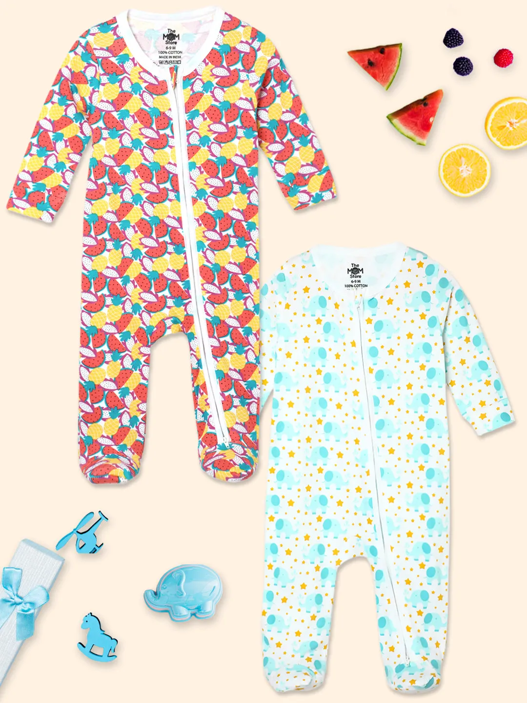 Zipper Romper Combo of 2: Fruitilicious-Elephantastic